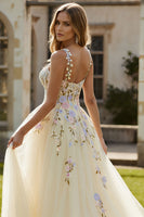 Load image into Gallery viewer, Daffodil Floral Corset Spaghetti Straps A Line Long Prom Dress
