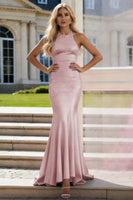 Load image into Gallery viewer, Sparkly Light Blue Beaded Mermaid Halter Long Prom Dress