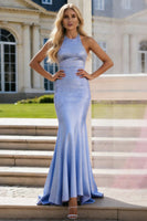 Load image into Gallery viewer, Sparkly Light Blue Beaded Mermaid Halter Long Prom Dress