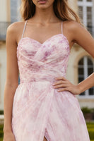 Load image into Gallery viewer, Blush Floral A Line Spaghetti Straps Long Prom Dress with Slit