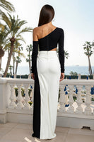 Load image into Gallery viewer, Black and White Cut Out Long One Shoulder Formal Dress with Slit