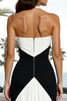 Load image into Gallery viewer, Black and White Criss Cross Neck Sheath Long Formal Dress