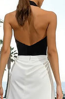 Load image into Gallery viewer, Black and White Halter Neck Long Sheath Formal Dress with Slit