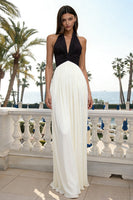 Load image into Gallery viewer, Black and White Halter Neck Sheath Long Formal Dress
