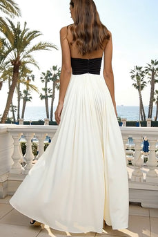 Black and White Halter Neck Sheath Long Formal Dress