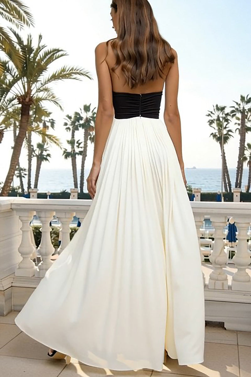 Load image into Gallery viewer, Black and White Halter Neck Sheath Long Formal Dress