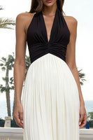 Load image into Gallery viewer, Black and White Halter Neck Sheath Long Formal Dress