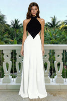 Load image into Gallery viewer, Black and White High Neck Cut Out Long Backless Formal Dress