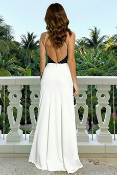 Black and White High Neck Cut Out Long Backless Formal Dress
