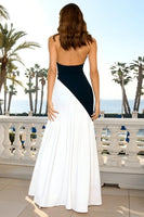 Load image into Gallery viewer, Black and White Sheath Halter Maxi Formal Dress with Keyhole
