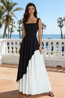 Load image into Gallery viewer, Black and White Backless Thick Straps Long Formal Dress