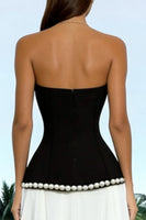 Load image into Gallery viewer, Sparkly Black and White Sheath Sweetheart Long Formal Dress with Pearls