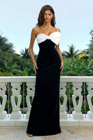 Load image into Gallery viewer, Black and White Strapless Long Sheath Formal Dress with Bow