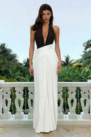 Load image into Gallery viewer, Black and White Halter Neck Sheath Long Formal Dress