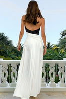 Load image into Gallery viewer, Black and White Halter Neck Sheath Long Formal Dress