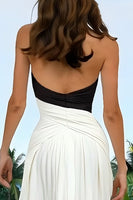 Load image into Gallery viewer, Black and White Halter Neck Sheath Long Formal Dress