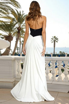 Black and White Halter Neck Long Backless Formal Dress with Keyhole