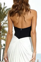 Load image into Gallery viewer, Black and White Halter Neck Long Backless Formal Dress with Keyhole