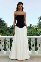 Load image into Gallery viewer, Sparkly Black and White Long Strapless Formal Dress with Pearls