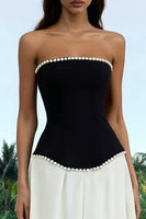 Load image into Gallery viewer, Sparkly Black and White Long Strapless Formal Dress with Pearls