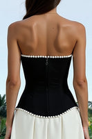 Load image into Gallery viewer, Sparkly Black and White Long Strapless Formal Dress with Pearls