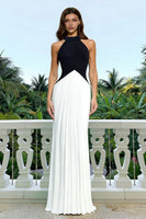 Load image into Gallery viewer, Black and White High Neck Sheath Long Backless Formal Dress