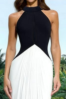 Load image into Gallery viewer, Black and White High Neck Sheath Long Backless Formal Dress