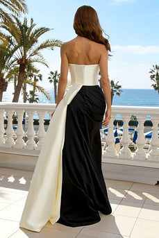 Black and White Mermaid Long Strapless Formal Dress with Bow