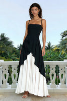 Load image into Gallery viewer, Black and White Spaghetti Straps Long A Line Formal Dress