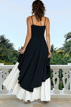 Black and White Spaghetti Straps Long A Line Formal Dress