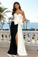 Load image into Gallery viewer, Black and White Mermaid Long Sweetheart Formal Dress with Bow