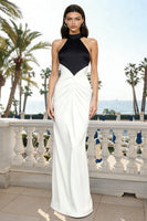 Load image into Gallery viewer, Black and White High Neck Long Sheath Formal Dress