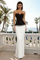 Load image into Gallery viewer, Sparkly Black and White Mermaid Long Sweetheart Formal Dress with Beading