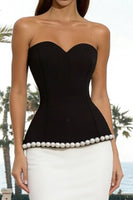 Load image into Gallery viewer, Sparkly Black and White Mermaid Long Sweetheart Formal Dress with Beading