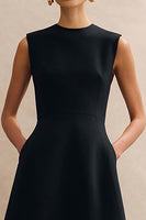 Load image into Gallery viewer, Crew Neck Black Midi A Line Work Dress