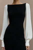 Load image into Gallery viewer, Bateau Neck Black and White Short Pencil Work Dress with Sleeves