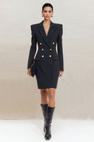Load image into Gallery viewer, Peak Lapel Black Double Breasted Short Blazer Dress with Sleeves