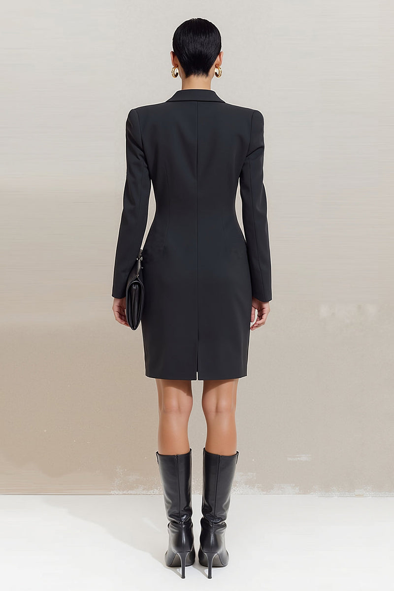 Load image into Gallery viewer, Peak Lapel Black Double Breasted Short Blazer Dress with Sleeves