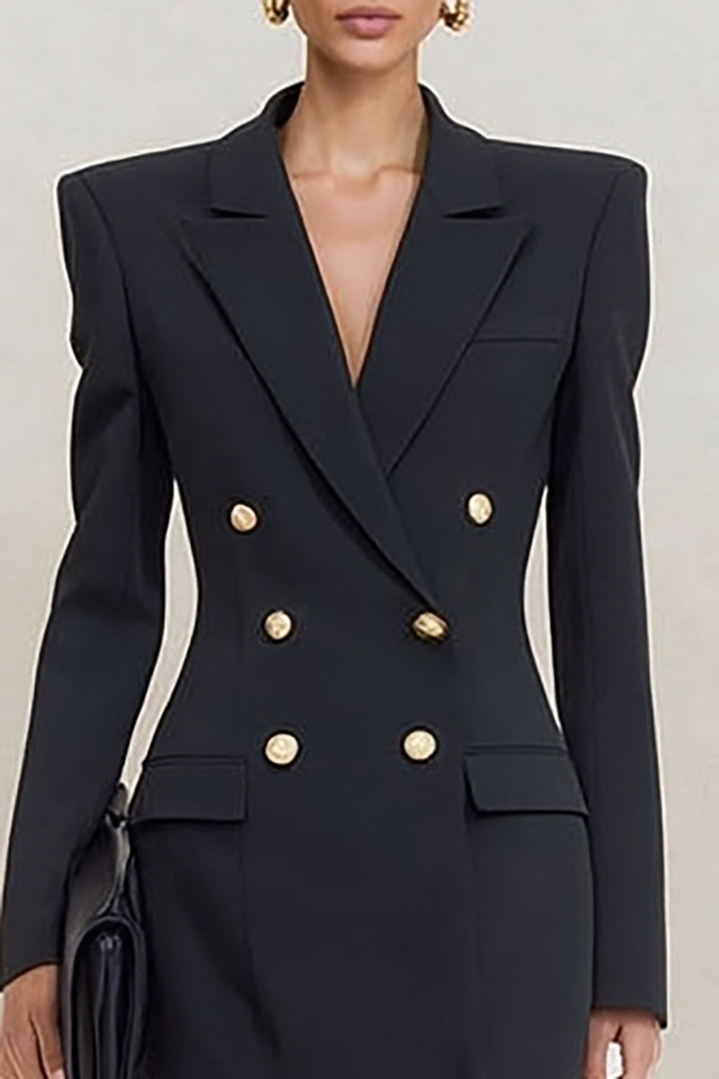 Load image into Gallery viewer, Peak Lapel Black Double Breasted Short Blazer Dress with Sleeves