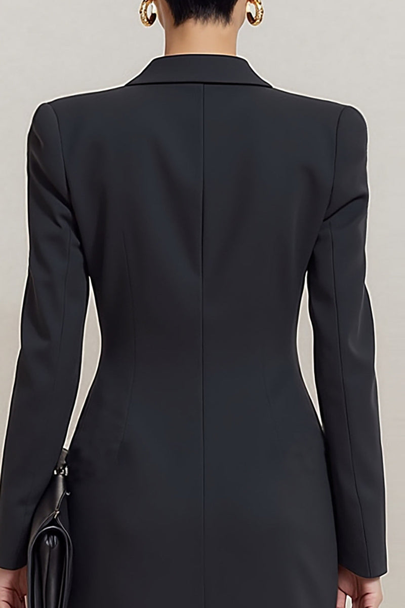 Load image into Gallery viewer, Peak Lapel Black Double Breasted Short Blazer Dress with Sleeves