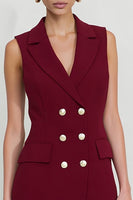 Load image into Gallery viewer, Notched Lapel Burgundy Double Breasted Short Blazer Dress with Ruffles