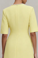 Load image into Gallery viewer, Crew Neck Short Light Yellow Work Dress with Sleeves