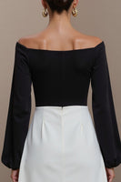 Load image into Gallery viewer, Off the Shoulder Black and White A Line Midi Work Dress with Sleeves