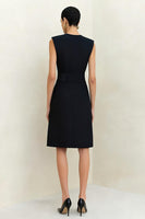Load image into Gallery viewer, Pencil  Crew Neck Midi Black Work Dress with Buttons