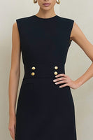 Load image into Gallery viewer, Pencil  Crew Neck Midi Black Work Dress with Buttons