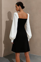 Load image into Gallery viewer, Square Neck Black and White Short Work Dress with Sleeves
