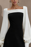 Load image into Gallery viewer, Square Neck Black and White Short Work Dress with Sleeves