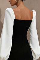 Load image into Gallery viewer, Square Neck Black and White Short Work Dress with Sleeves
