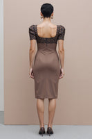 Load image into Gallery viewer, Brown Cheetah Print Square Neck Pencil Midi Work Dress with Sleeves