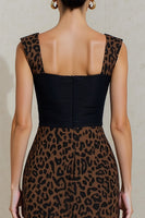 Load image into Gallery viewer, Square Neck Black and Brown Cheetah Print Midi Work Dress